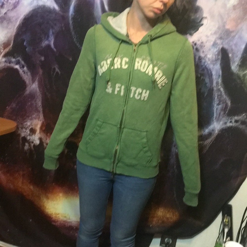 Green distressed Abercrombie & Fitch zip up hoody